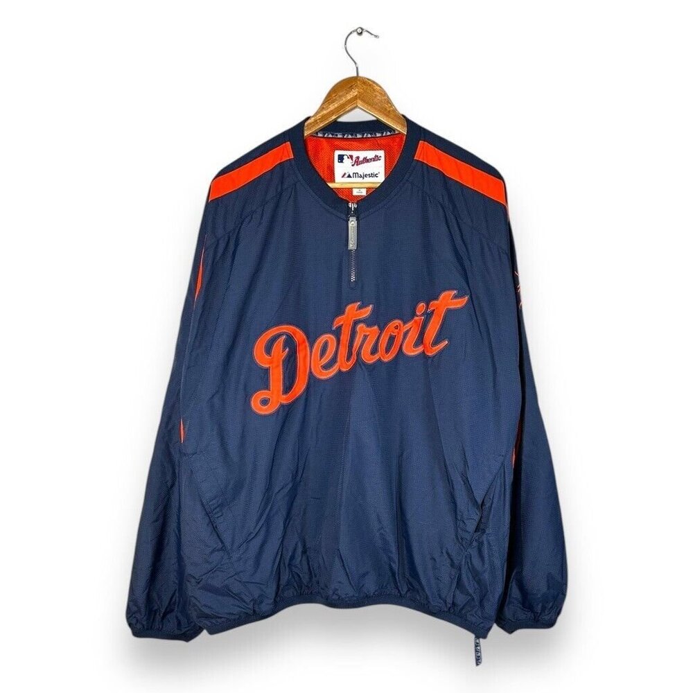 Vintage Detroit Tiggers MLB Stitched Spellout 1/4 ZipLight Jacket Size XL
